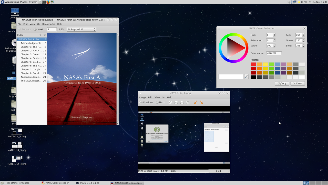 MATE on Fedora – fork of GNOME 2, menus on top and bottom in this setup