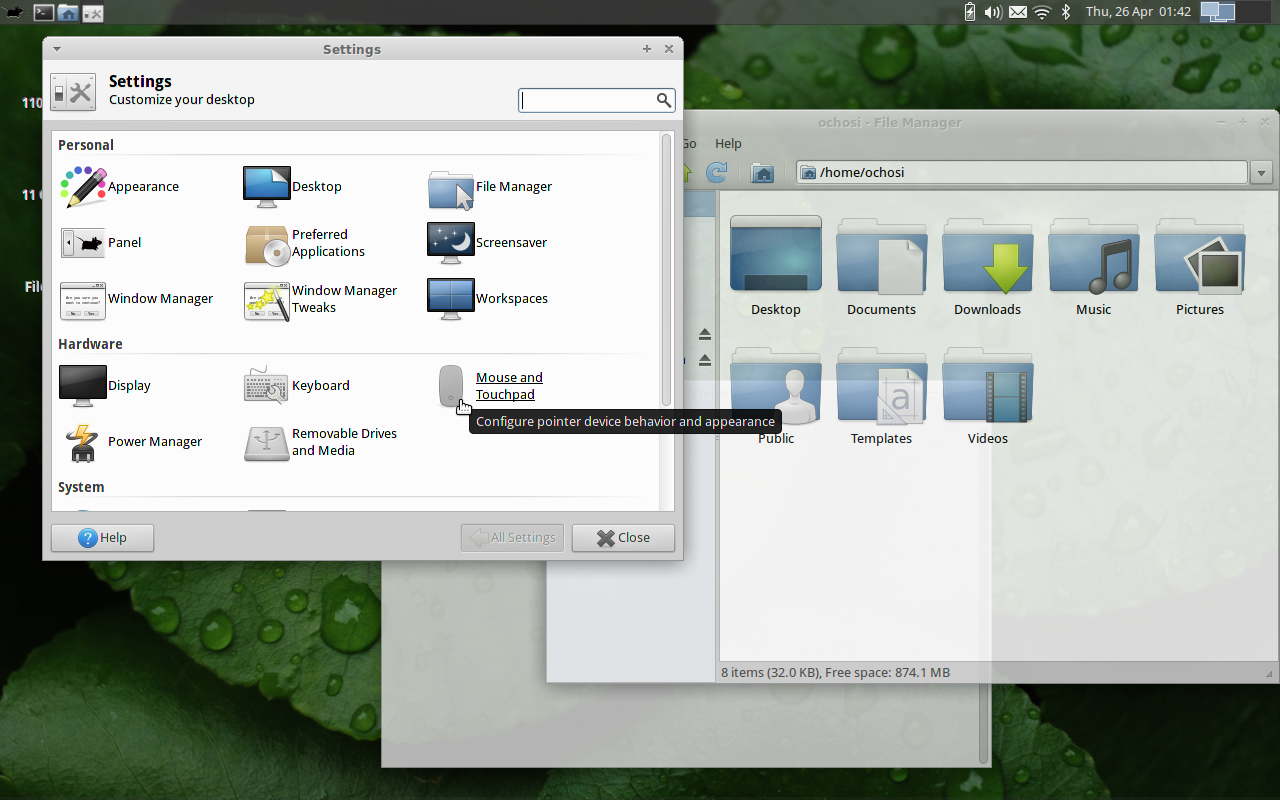 XFCE – lightweight, this particular setup has the menu on the top